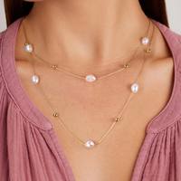 GPN-2 Collier de Perles d'Eau Douce Étanche en Argent Sterling 925, Chaîne en Or 14K, Ras du Cou pour Femme