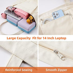 Sac fourre-tout en toile de coton personnalisé avec fermeture éclair pour le shopping, les courses, les voyages, le sport, la gym, les vacances, pour hommes et femmes, avec sac intérieur - Product Image 6