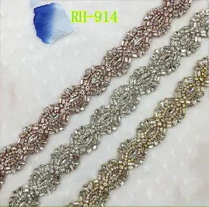 High Quality Rhinestone applique beaded sewing bridal crystal silver rhinestone applique for wedding dresses sash belt RH-544