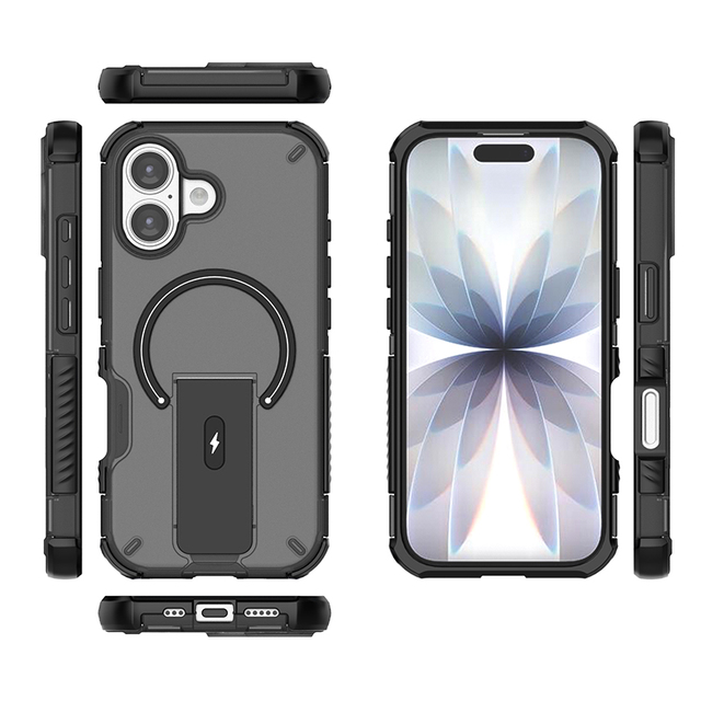 Strong Magnet Phone Holder Kickstand Shockproof Phone Case Lens Protection Cell Back Orange Cover for iPhone 16 17 18 Pro Max