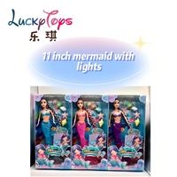 Vente en gros de poupées sirènes en PVC de 11 pouces, rouge et bleu, princesse lumineuse, jouet de mode, cadeau pour filles
