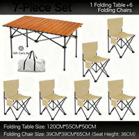 Ensemble de table pliante 7 pièces et chaise de pêche portable pour camping, pique-nique, patio et jardin
