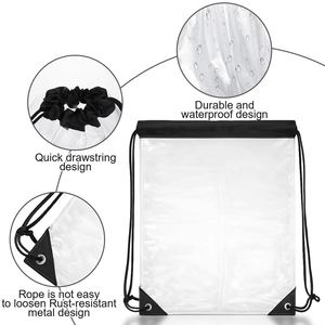 High Quality PVC Transparent Sports <b>Drawstring</b> <b>Backpack</b> Custom Logo Waterproof Clear Gym Storage Rope Pull Bag - Product Image 2