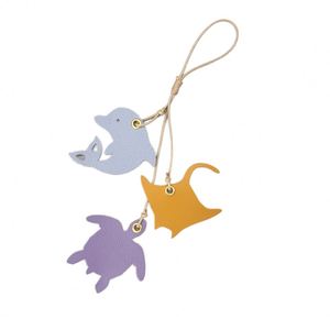 PU Leather Sea Animals Starfish Crab Manta Ray Dolphin Turtle Butterfly Leaves Flower Charms Promotional Welcome Gifts <b>Keychain</b> - Product Image 1