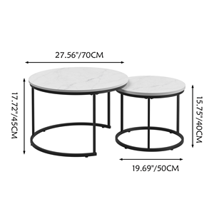 Modern <strong>Coffee</strong> <strong>Table</strong> Set 2 27.6inch <strong>Wood</strong> Marble Pattern Top Sturdy <strong>Metal</strong> Frame End/Side <strong>Tables</strong> Living Room Bedroom Balcony Home - Product Image 2