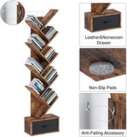 Bibliothèque rotative industrielle avec tiroirs, étagère de rangement ouverte pour livres, CD et plantes, étagère d'exposition en bois pour salon