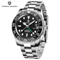 Montre mécanique tendance pour homme PAGANI DESIGN Bethany, GMT, double fuseau horaire, calendrier lumineux, bracelet en caoutchouc, cadran à aiguilles, vente en gros