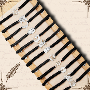 Bracelet fil destin noir couleur argent oeil turc or acier inoxydable pour protection chance avec saphir perle principale - Product Image 4