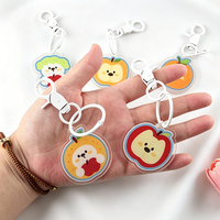 Porte-clés personnalisé en acrylique Kawaii, fruits, pomme, orange, personnage de dessin animé, impression double face, crochet blanc, porte-clés pour sac