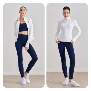 Giacca da corsa per Yoga aderente con cerniera da <span class=keywords><strong>donna</strong></span> in stile <span class=keywords><strong>Brand</strong></span> giacca sportiva con Logo personalizzato - Product Image 4