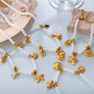 European American Seaside Resort Style Seashell Starfish Faux Pearl Necklace <b>Bracelet</b> <b>Set</b> Women's Party Jewelry - Product Image 1