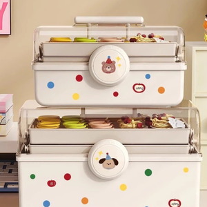 Boîte de rangement portable multi-couches en PP pour cosmétiques et médicaments, grande capacité, <span class=keywords><strong>avec</strong></span> poignée et verrou, pour bureau - Product Image 3