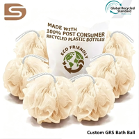 Éponge de bain en filet écologique certifiée GRS, en forme de fleur, fabriquée à partir de bouteilles en plastique recyclées, pour gommage et bain moussant