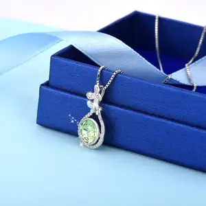 Fine Wedding Jewelry 925 Sterling Silver Custom Green Crystal Butterfly Pendant Necklace