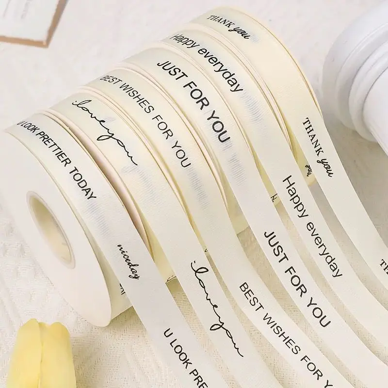 Wholesale Custom Printed logo Satin Gift Ribbons for Flower Bouquet Packaging Ribbon Cake Gift Box