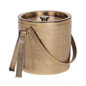 Cubo de Hielo de Acero Inoxidable de Doble Pared con Acabado Antiguo y Rayas, 2L, Elegante para Bares, Cafés y Fiestas - Product Image 1