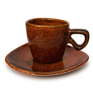 Tasse à café et soucoupe en porcelaine marron vintage, vaisselle en céramique émaillée réactive pour café et restaurant - Product Image 1