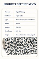 Tissu Popeline 100% Coton Doux, Respirant et Lisse, Impression Numérique Personnalisée, Faible MOQ, Tissu Popeline en Coton Pima pour Blouses