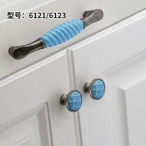 Lideshi Blue Ceramic Cabinet Handles 6121 6123 Bar Shape Antique Nickel Drawer Pulls For <b>Wardrobe</b> Door - Product Image 1