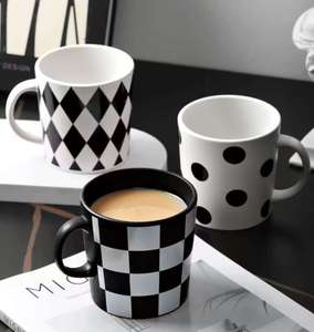 New Design Good Quality American Style Vintage Ceramic Mug 300ml Black <b>White</b> Pattern Food Safe Reusable Business <b>Gifts</b> - Product Image 4