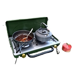 Réchaud de camping portable à 2 brûleurs, résistant au vent, idéal pour la randonnée en plein air, compatible <span class=keywords><strong>avec</strong></span> les bouteilles de <span class=keywords><strong>gaz</strong></span> propane - Product Image 1