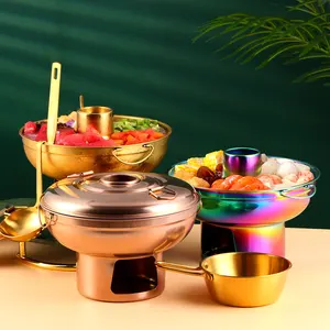 Restaurant Tableware Buffet Stove Cookware Camping Milk Tea Dry Ice Pot Stainless Steel Mini Hot Pot