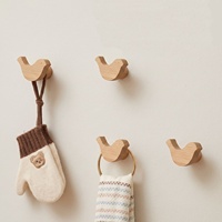 Crochets muraux en bois en forme d'oiseau, sans perçage, en hêtre, pour manteaux, décoratifs, adhésifs, porte-clés et serviettes, crochets muraux auto-adhésifs