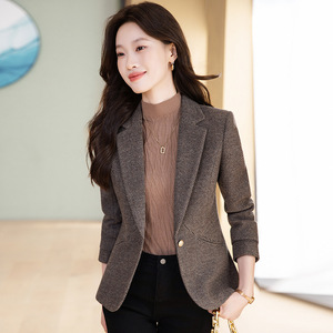 <b>Brown</b> <b>Wool</b> Blazer Women Autumn Winter 2025 Casual Elegant High End Suit Jacket Petite Size Anti Wrinkle Solid Color - Product Image 1