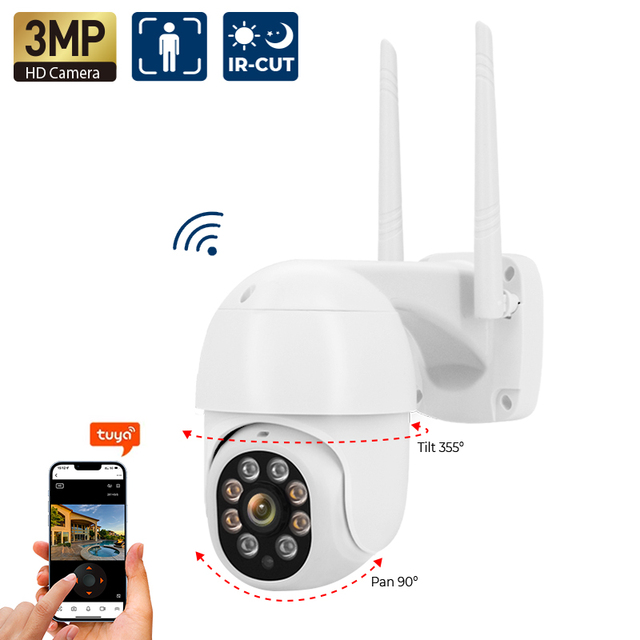 3MP CMOS IR Full Color Night Vision PTZ Dome Camera Outdoor Tuya Smart Two-Way Audio WiFi Auto Built-in Siren