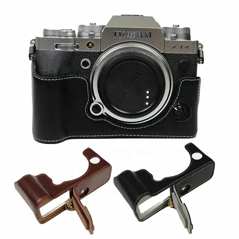 Genuine Leather Camera Bag Half Body Case For Fuji Fujifilm XT4 X-T4 Bottom Cover Protective Shell