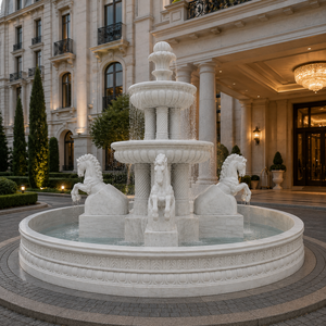 Fontaine de jardin extérieure en marbre blanc avec sculptures classiques et jeux d'eau pour la décoration urbaine - Product Image 5