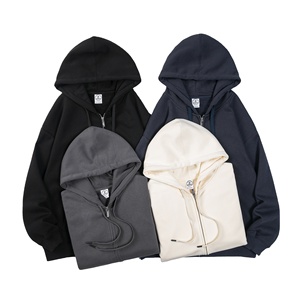 360gsm <span class=keywords><strong>felpa</strong></span> <span class=keywords><strong>con</strong></span> cappuccio <span class=keywords><strong>nera</strong></span> <span class=keywords><strong>con</strong></span> Zip da uomo spugna francese oversize <span class=keywords><strong>con</strong></span> Logo ricamato e solido modello pesante collezione autunnale - Product Image 2