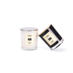 Vela perfumada de tarro de cristal blanco y negro con cera de soja personalizada para decoración del hogar con tapa de metal y caja - Product Image 2