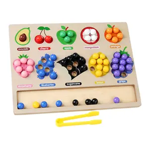 Montessori ahşap meyve sıralama eşleştirme boncuk bebek için renk tanıma el hareketi bulmaca oyuncaklar oyun çocuklar için erkek kız set