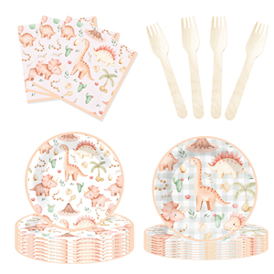 DAMAI - Juego de Vajilla Desechable con Diseño de Animales, Platos de Papel para Postre, Vasos y Servilletas con Lindo Estampado de Dinosaurios para Fiestas - Product Image 3