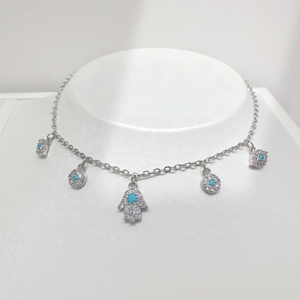 wholesale sterling silver plata 925 eye hand chain bracelet Everyday Wear Turquoise Rhodium Plated designer <b>charms</b> bracelets - Product Image 5