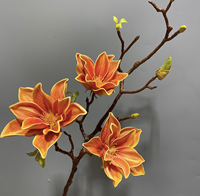 Fleur artificielle en soie Magnolia Étoile porte-bonheur à 3 têtes, faite à la main, longue durée, pour décoration intérieure, cadeau Fête des Mères et Remise de diplôme