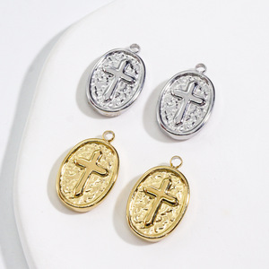 Produttori all'ingrosso croce ovale ciondolo in acciaio inossidabile 14k oro semplice collana pendente accessori fai da te fatti a mano - Product Image 1