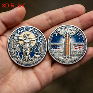 Pièce commémorative 3D en relief du retour de la Lune, souvenir artistique de l'exploration spatiale avec détails du paysage Terre-Lune, objet de collection - Product Image 1