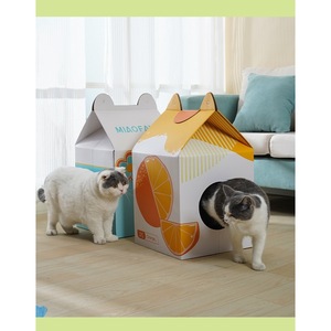 Caja de Cartón para Gatos, Naranja y Verde Esmeralda, 32x32x56cm, Diseño de Dibujos Animados - Product Image 2