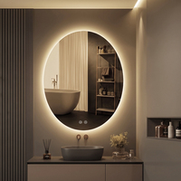 Miroir de salle de bain ovale moderne de luxe à LED, sans cadre, écologique, étanche, anti-buée, à intensité variable, avec écran tactile, pour hôtel et appartement