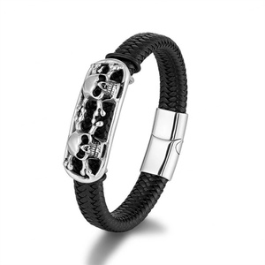 2024 Wholesale Stainless Steel Custom <b>Charm</b> Viking Man Leather <b>Bracelet</b> - Product Image 2