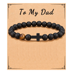 Regalos de Año Nuevo, Joyería para Hombre, Pulsera con Tarjeta, Pulsera Religiosa Cristiana de Ágata Natural Mate con Cruz para Hijo y Padre - Product Image 4