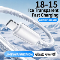 Kabel USB C ke USB C 60W Transparan Jalinan Tipe-C PD Pengisian Cepat Kabel Data 3A untuk Ponsel Huawei Tablet 1m 1.5m 2m