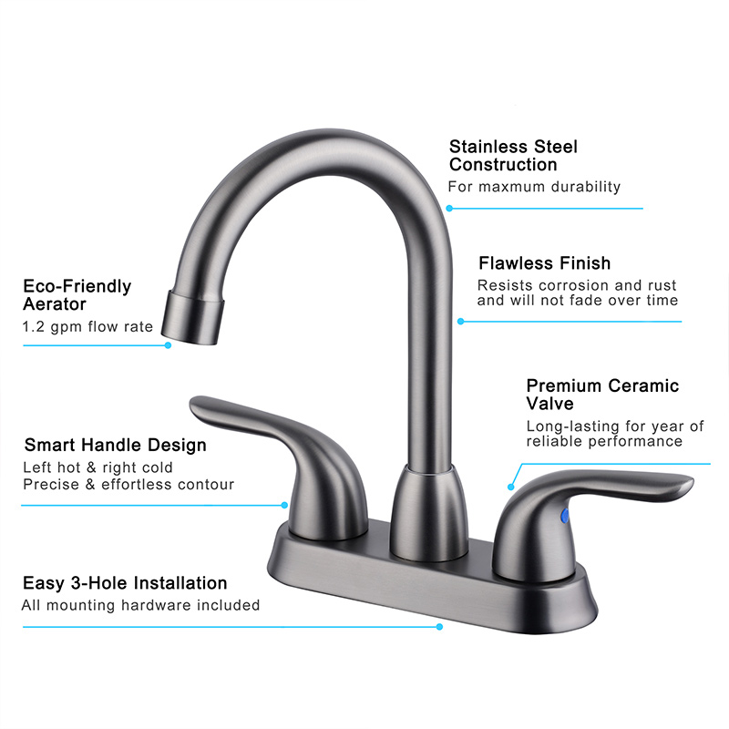 Factory direct deck mounted water tap Dual Handle brushed Basin mixer Faucet