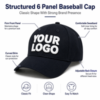 Gorra de béisbol personalizada con bordado 3D en relieve, logotipo en relieve, estructurada, de seis paneles, de algodón, para promoción de marcas de ropa urbana.