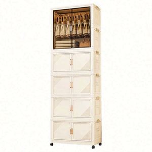 Haogle 3-Layer Double Door Folding Stackable Plastic Children's <b>Wardrobe</b> Space-Saving Modern Design Bedroom Furniture Large - Product Image 5