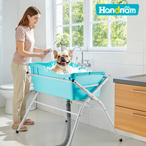 Bañera Plegable para Mascotas con Capacidad para 330 Libras, Altura Ajustable, Drenaje Rápido, Límite de Peso de 75 Libras, Patas de Goma Resistentes, Uso Comercial - Product Image 1