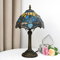   Lampe de bureau moderne style campagnard américain, libellule verte, abat-jour en vitrail, commande tactile, en résine, pour chambre à coucher et chevet