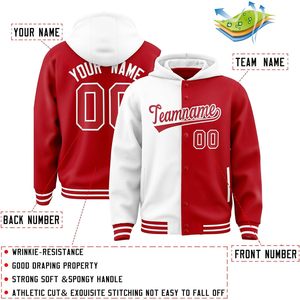 Custom Split Varsity Jacket Personalized Baseball Letterman Bomber Unisex Adult Full Sleeve Red White Team Name Number - Product Image 2